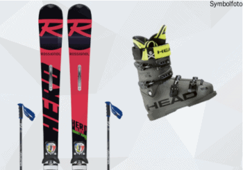 Ski Set für forgeschrittene Erwachsene, Rossignol Ski, Salomon Stöcke, Head Skischuhe, Mogasi